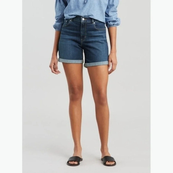 NEW Levi's Premium Women Sz‎ 28 Blue Mid-Rise Cuffed Hem Denim Jean Shorts - Picture 11 of 13